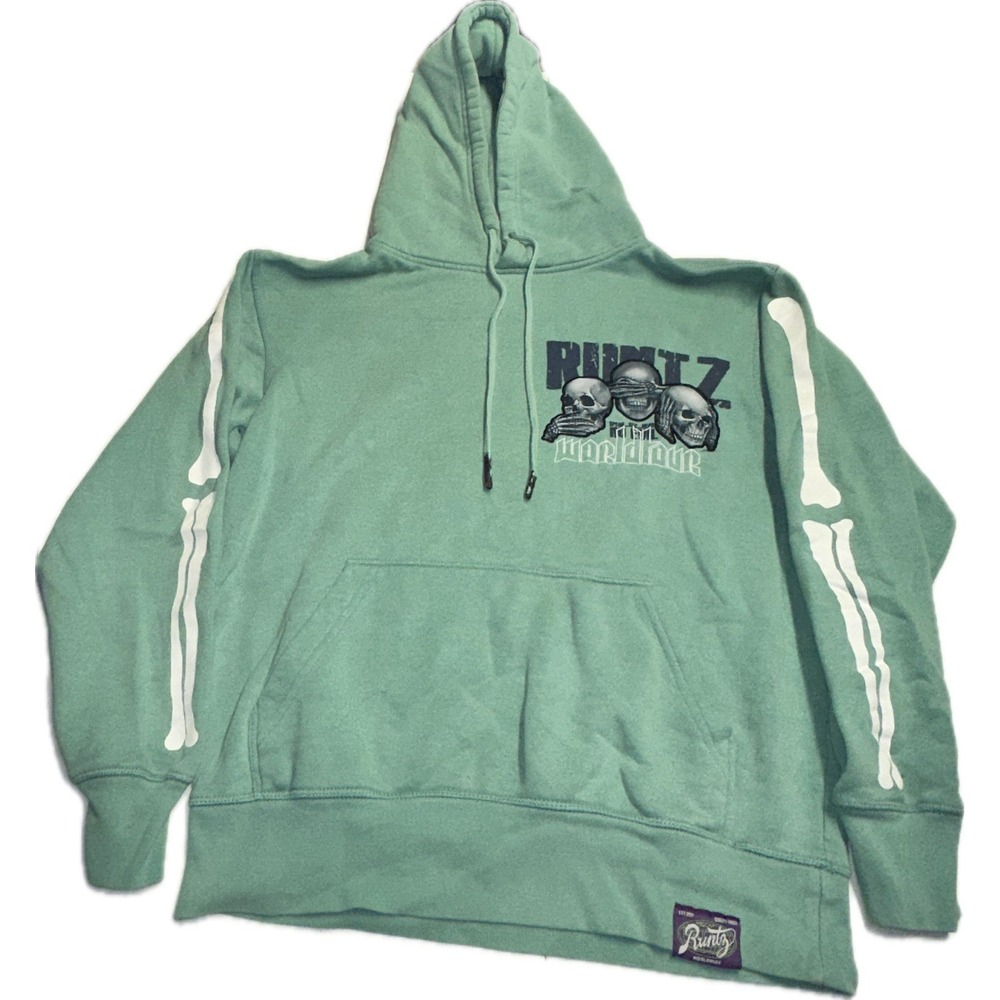 Runtz World Tour Worldwide Turquoise Hoodie Men's Size S Skull Drawstring‎